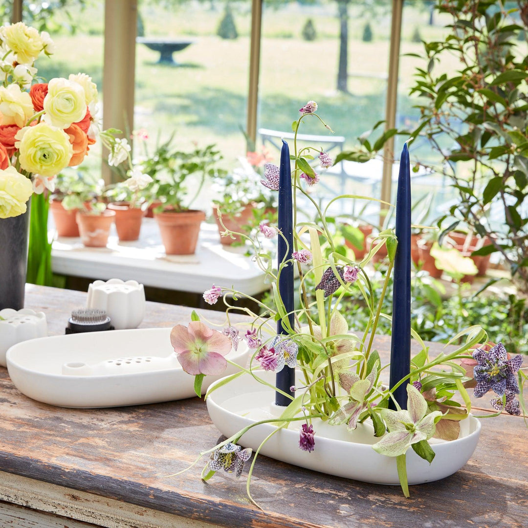 Ceramic Flower Frog Bowl and Taper candleholder