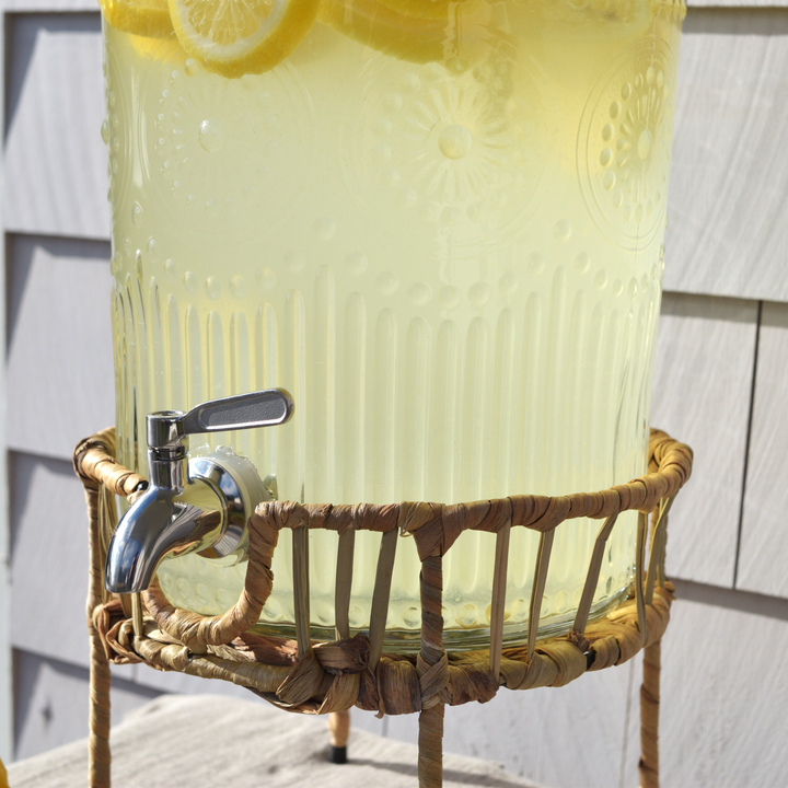 Rattan & Glass beverage dispenser