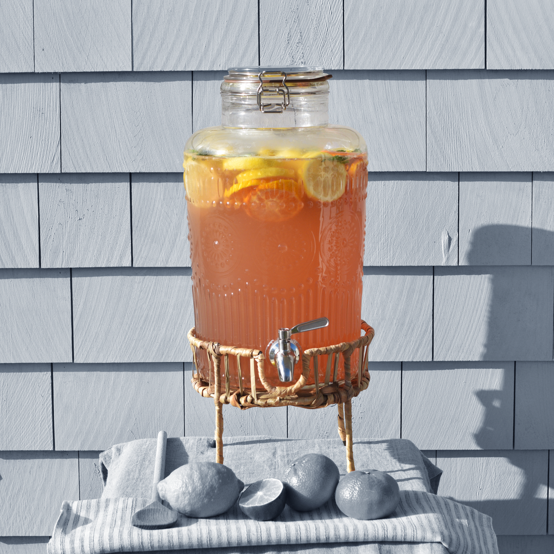 Rattan & Glass beverage dispenser