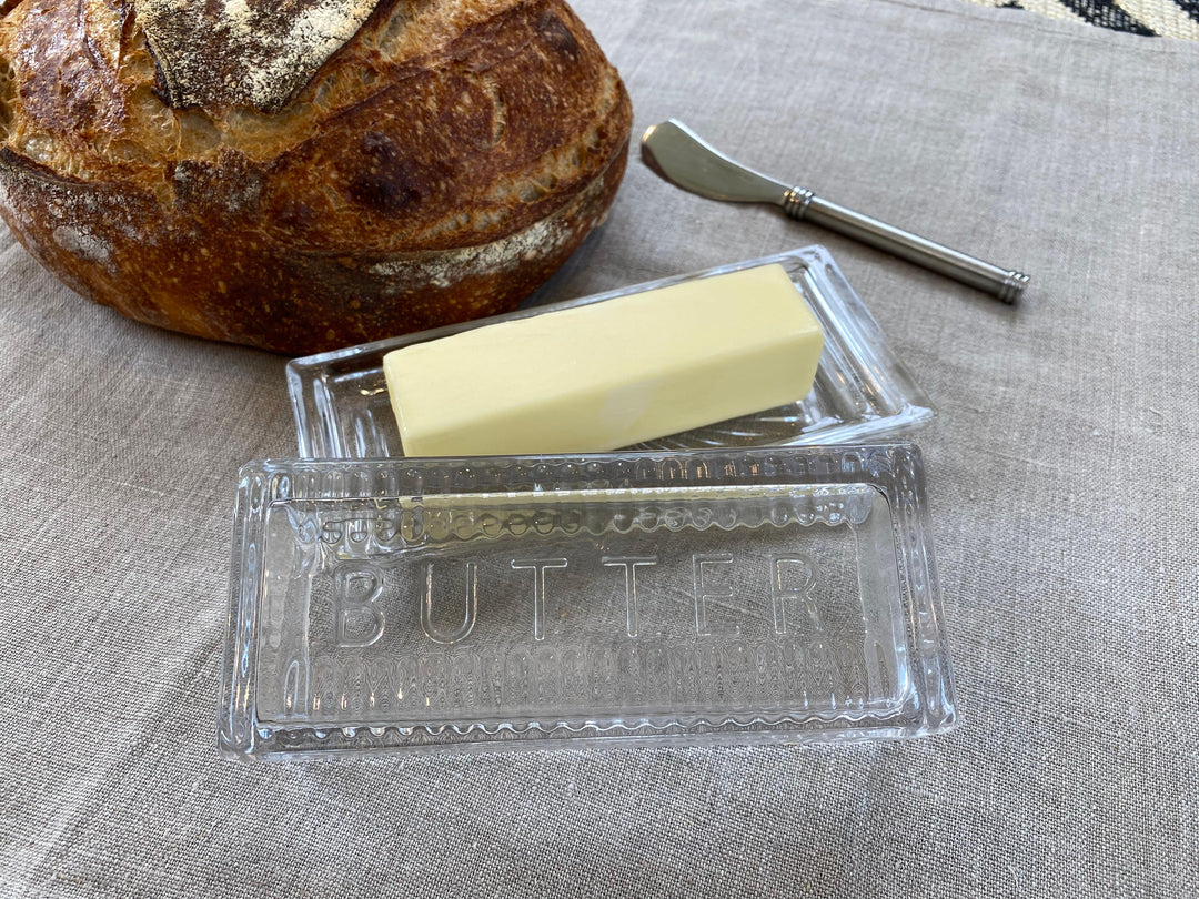 Old Fashioned Crystal Glass Butter Dish