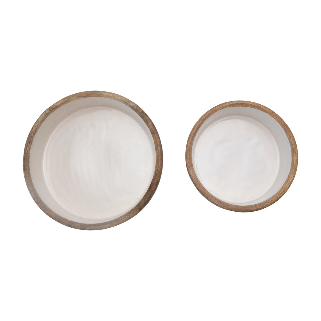 Mango Wood Bowls with Enamel Interior