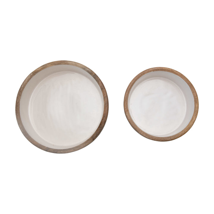 Mango Wood Bowls with Enamel Interior