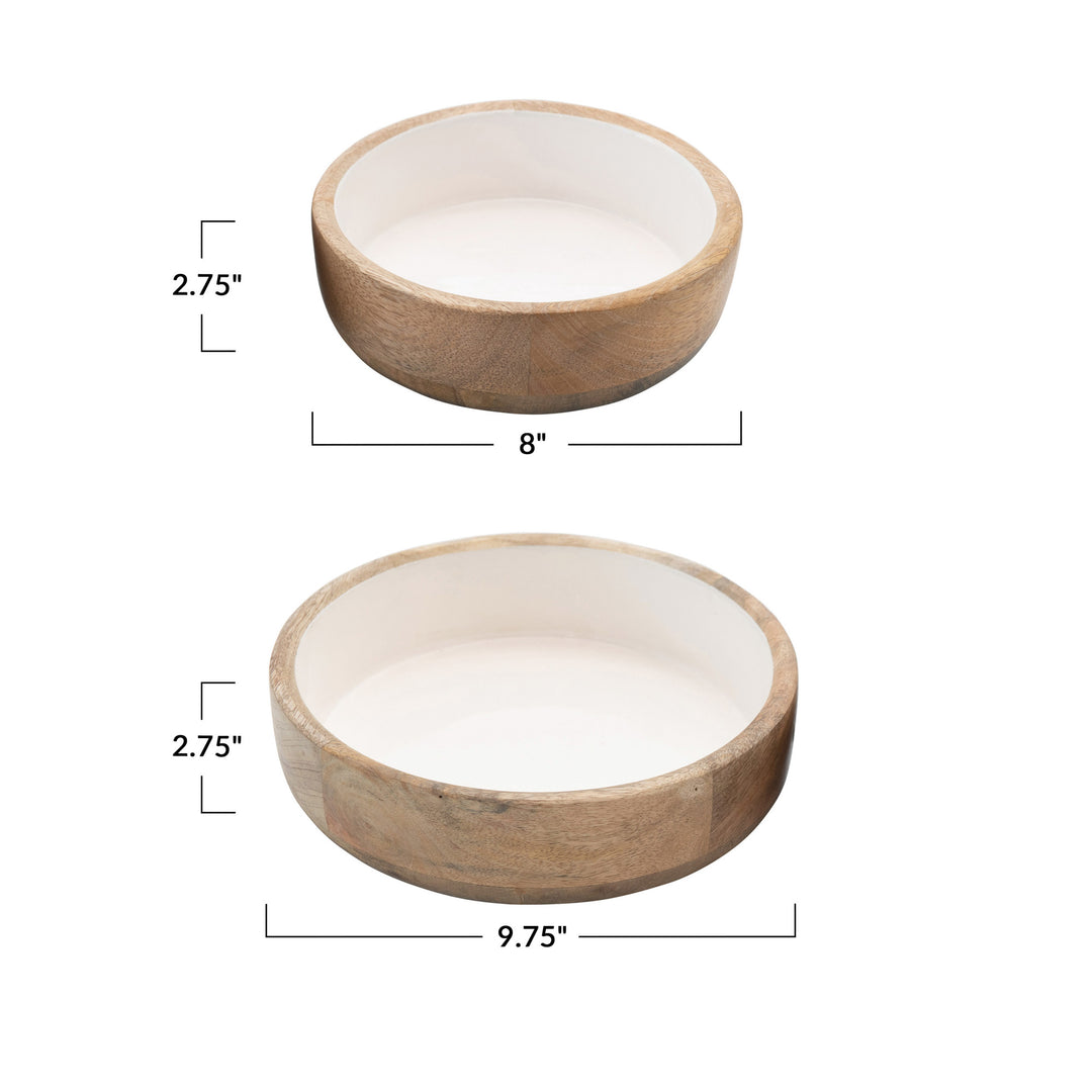 Mango Wood Bowls with Enamel Interior