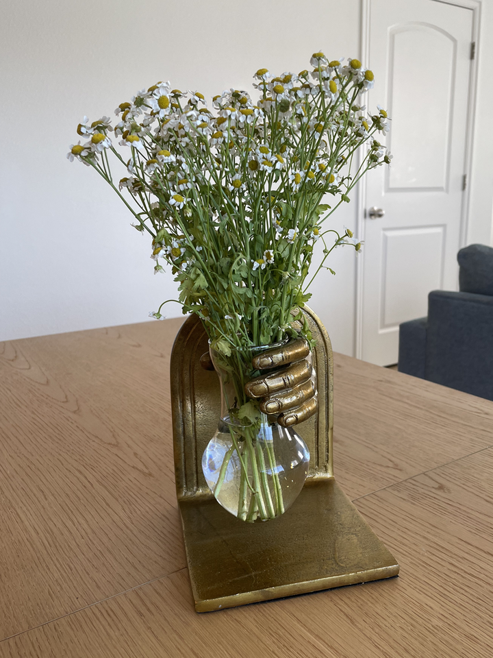 Brass hand vase bookend