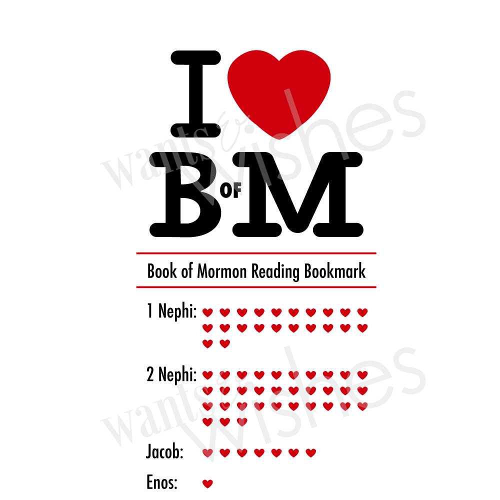 Printable LDS I HEART B of M Reading Bookmark & Coordinating Reading Chart by Wants and Wishes