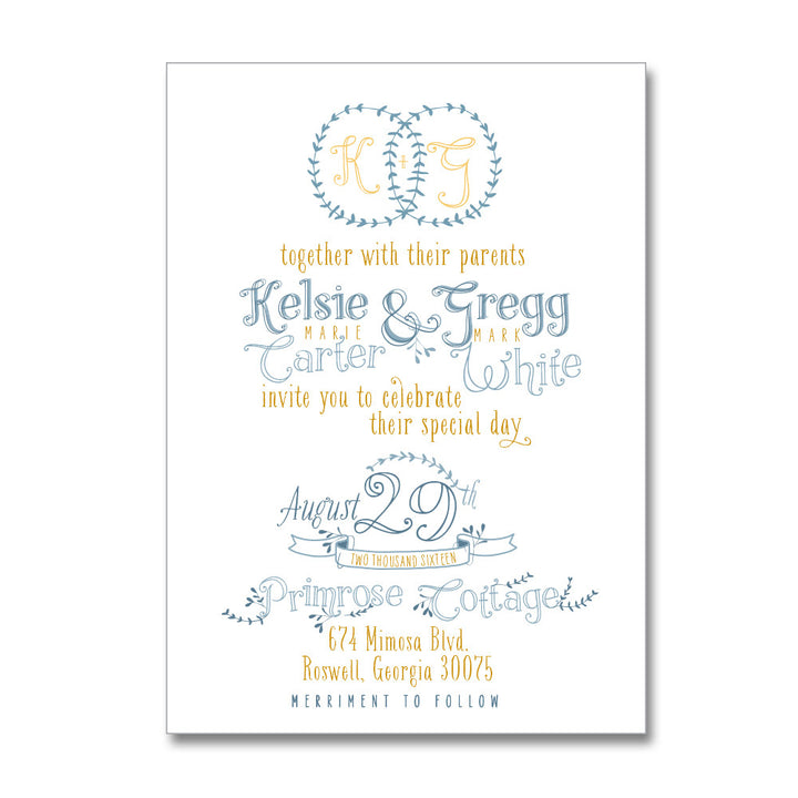Wreath Monogram Wedding Invitations