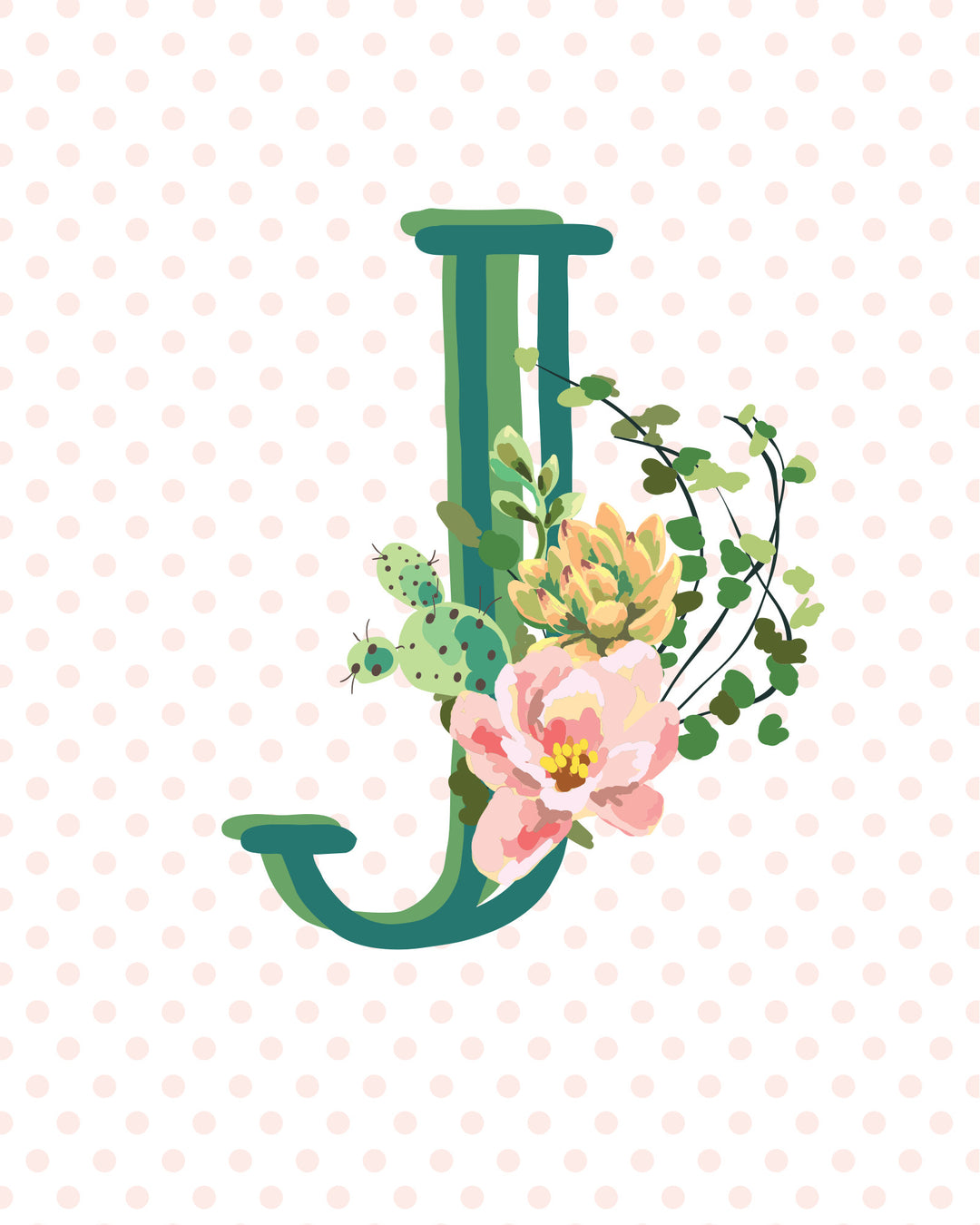 Cactus and Succulent Monogram Art Print