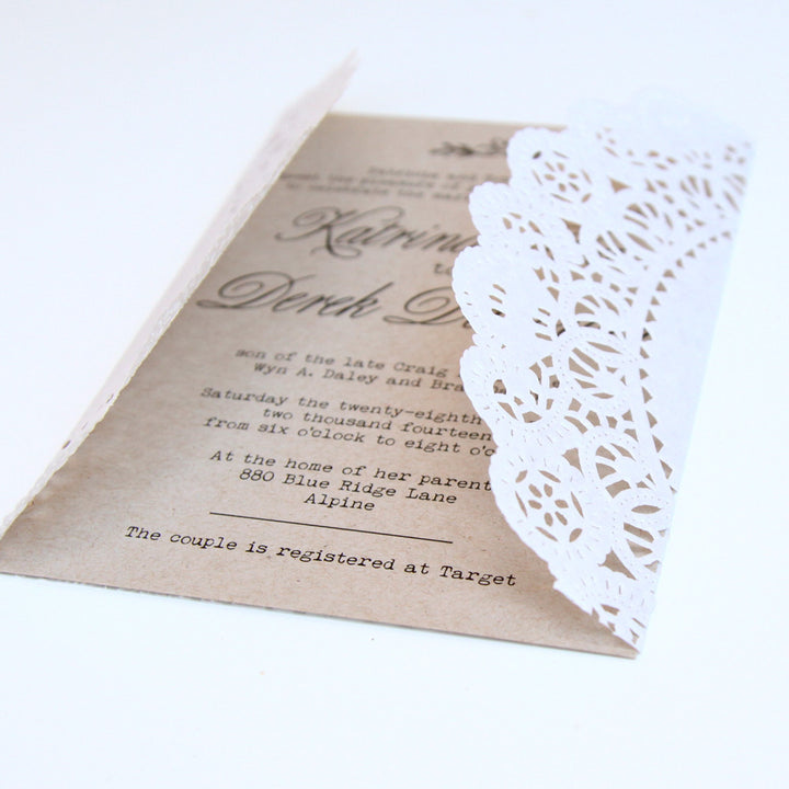 Rustic Kraft Doily Wedding Invitation Suite