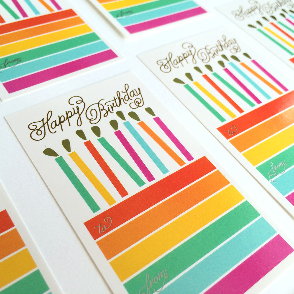 Birthday Cake Sticker tag with gold foil