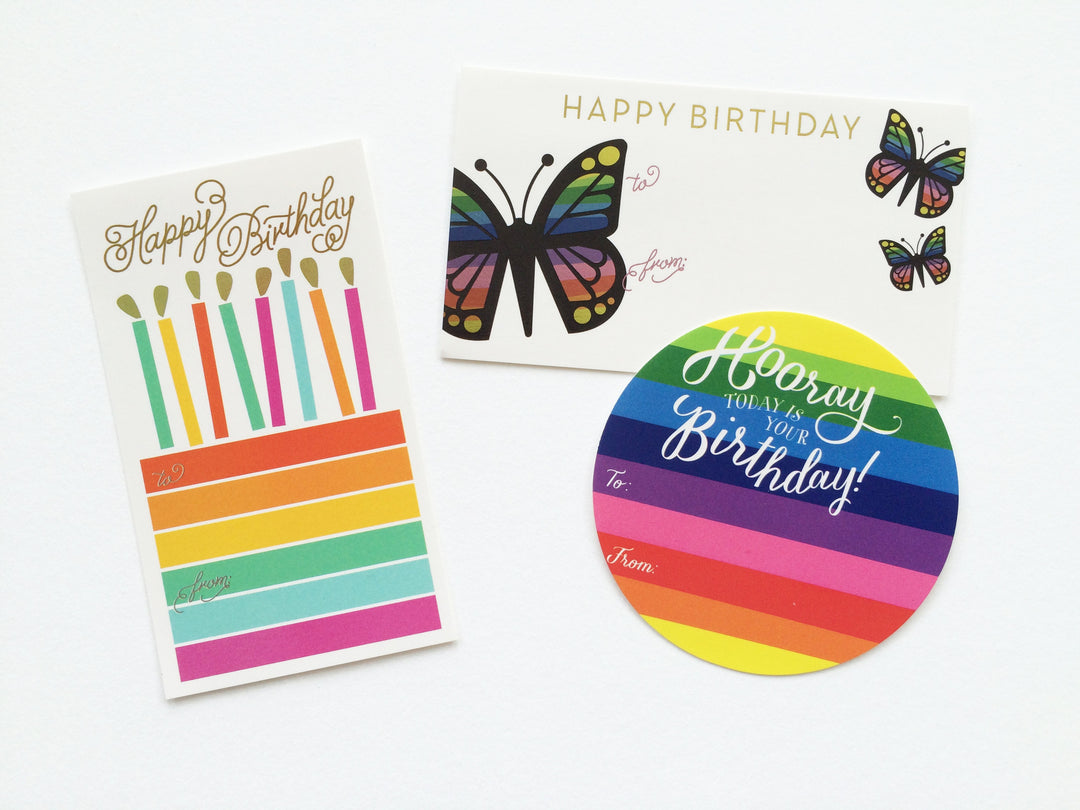 Birthday Cake Sticker tag with gold foil