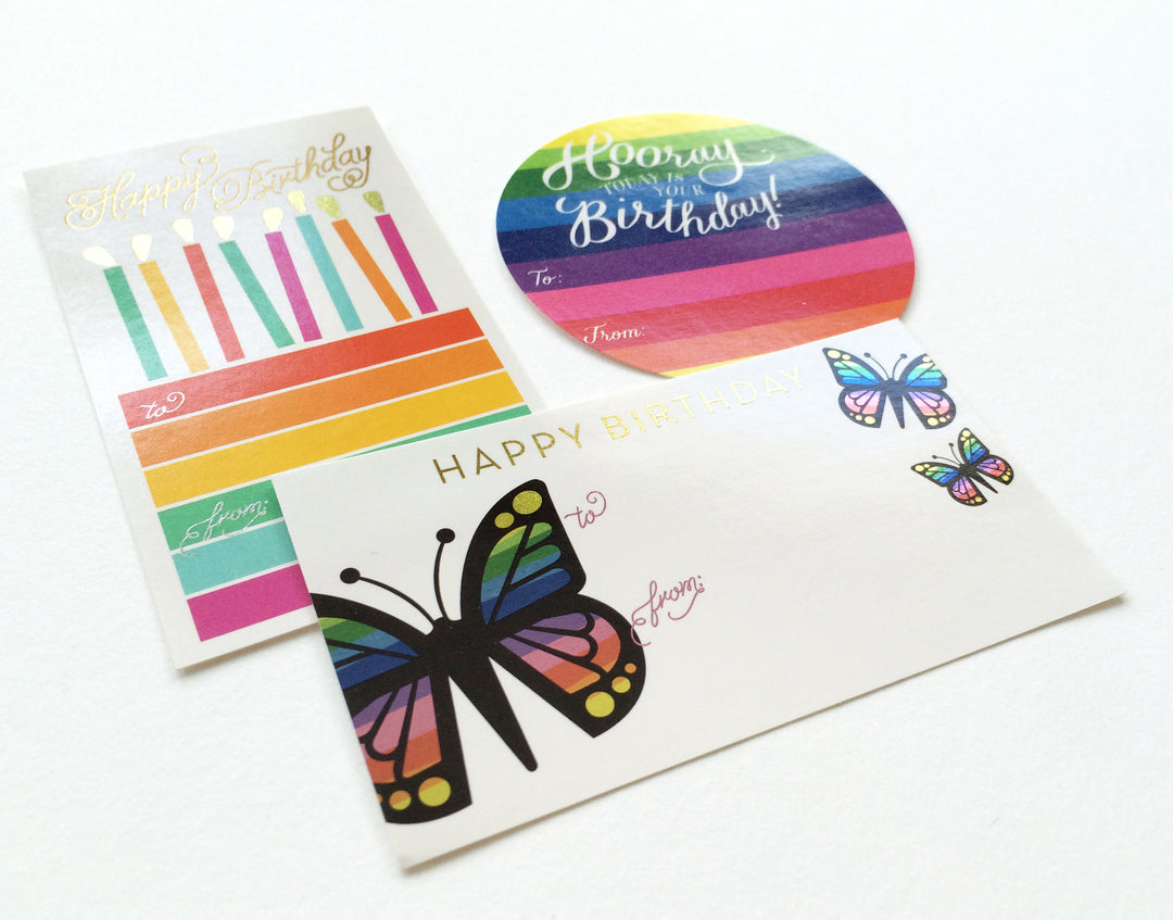 Birthday Cake Sticker tag with gold foil