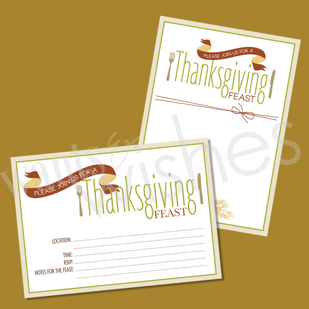 Glitzy Thanksgiving BLANK & Custom Dinner Invitations