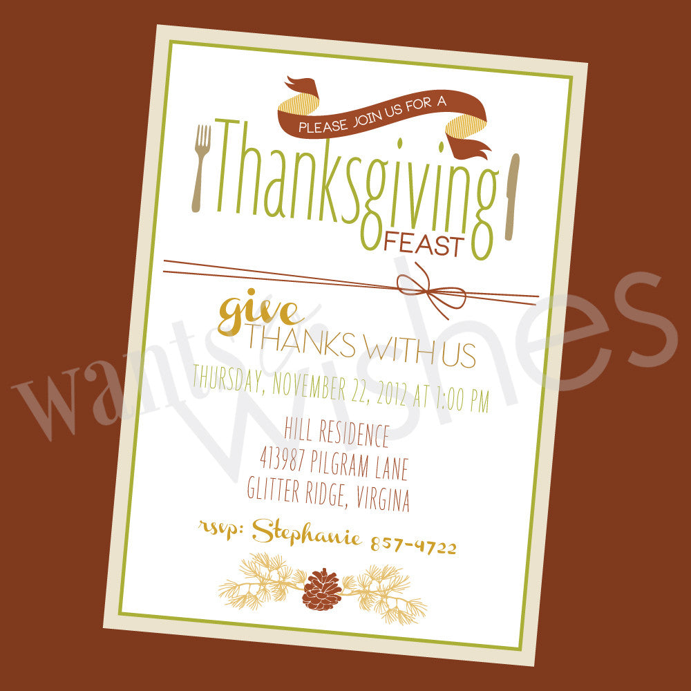 Glitzy Thanksgiving BLANK & Custom Dinner Invitations