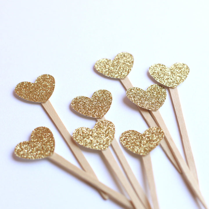 Mini Gold Heart cupcake toppers