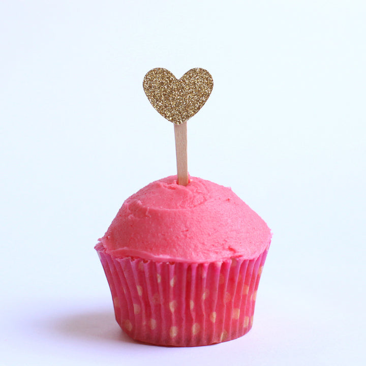 Mini Gold Heart cupcake toppers