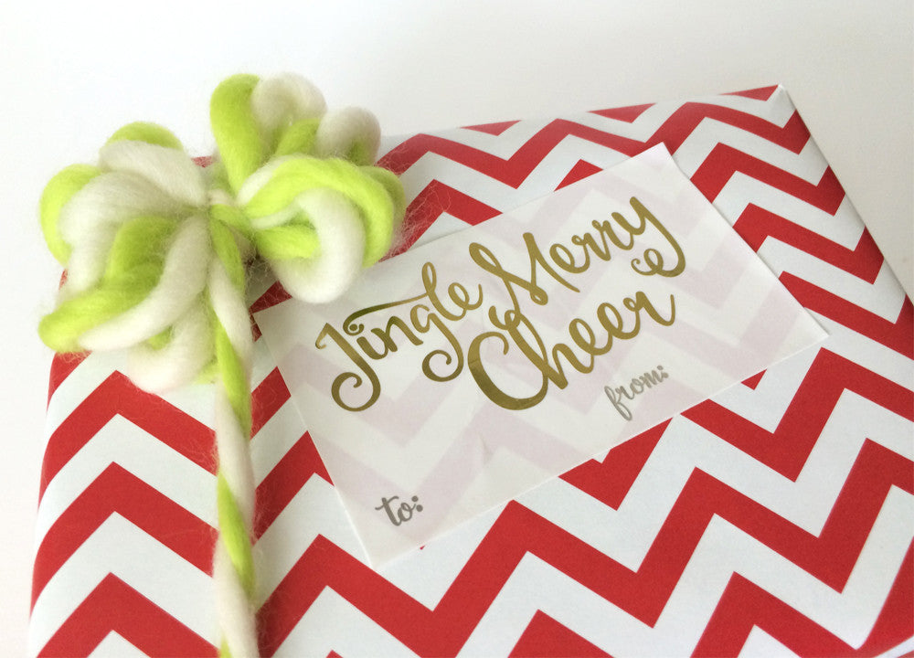 Jingle Merry Cheer Gold foil Holiday Christmas Sticker tag