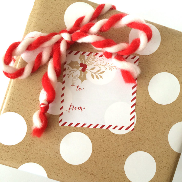 Kraft Holly Christmas Sticker tag