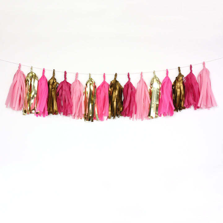 Pink Glam Fringe Tissue Tassel Garland Kit or Fully Assembled
