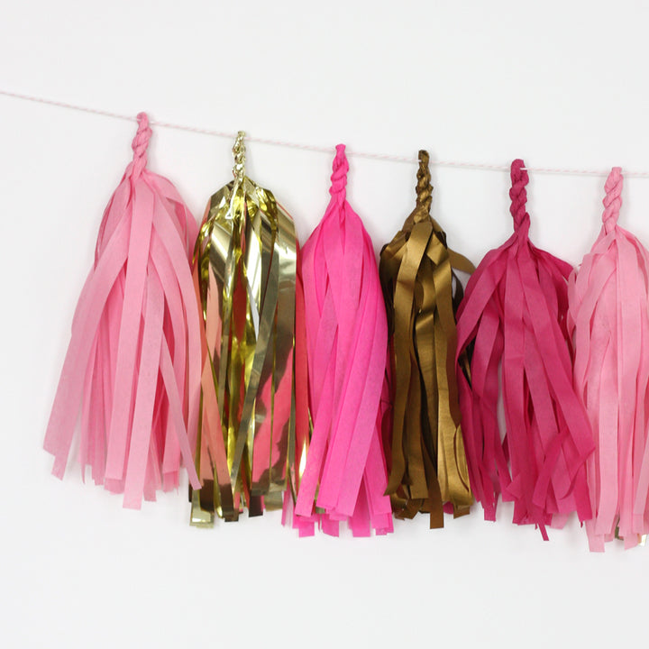 Pink Glam Fringe Tissue Tassel Garland Kit or Fully Assembled
