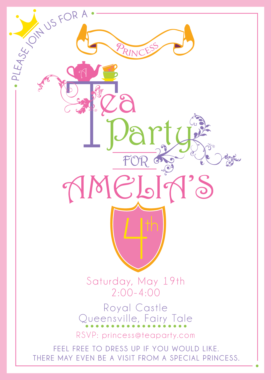 Princess Tea Party printable Birthday Invitation by Wants and Wishes