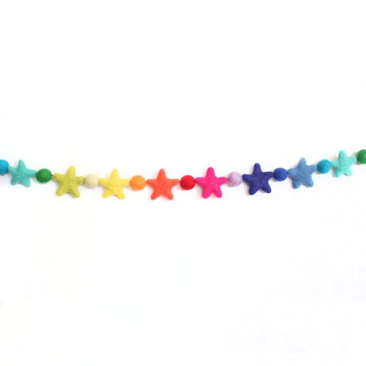Rainbow Stars Felt Ball Garland