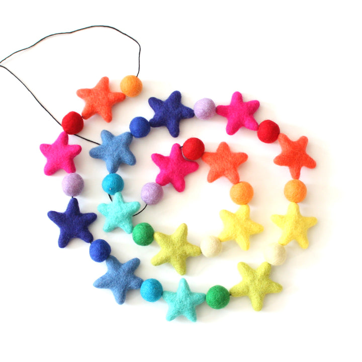 Rainbow Stars Felt Ball Garland