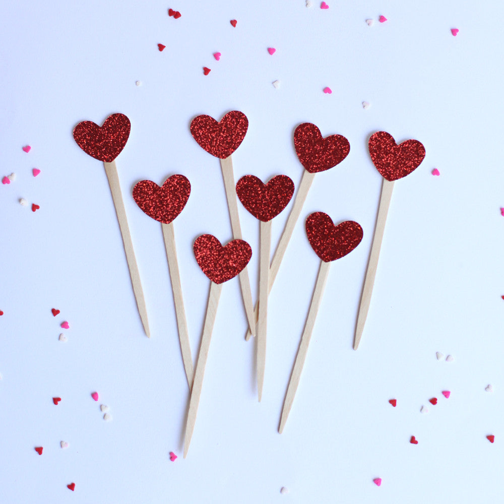 Mini Red Heart cupcake toppers