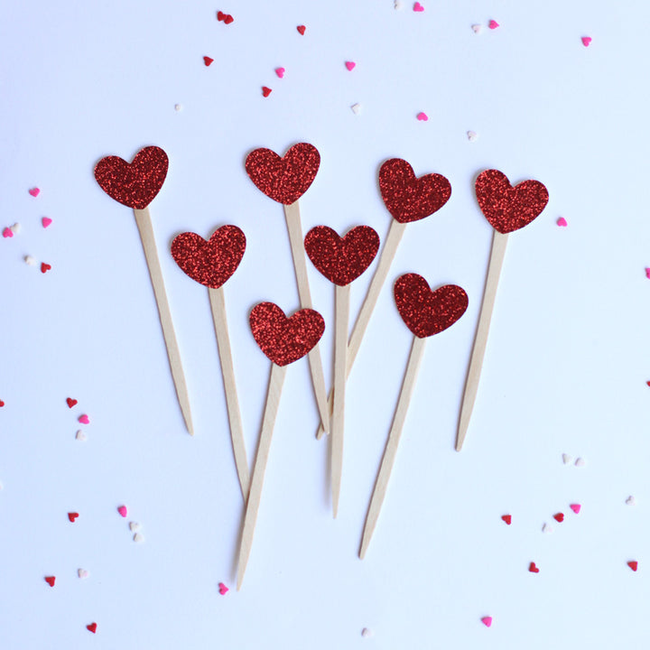 Mini Red Heart cupcake toppers