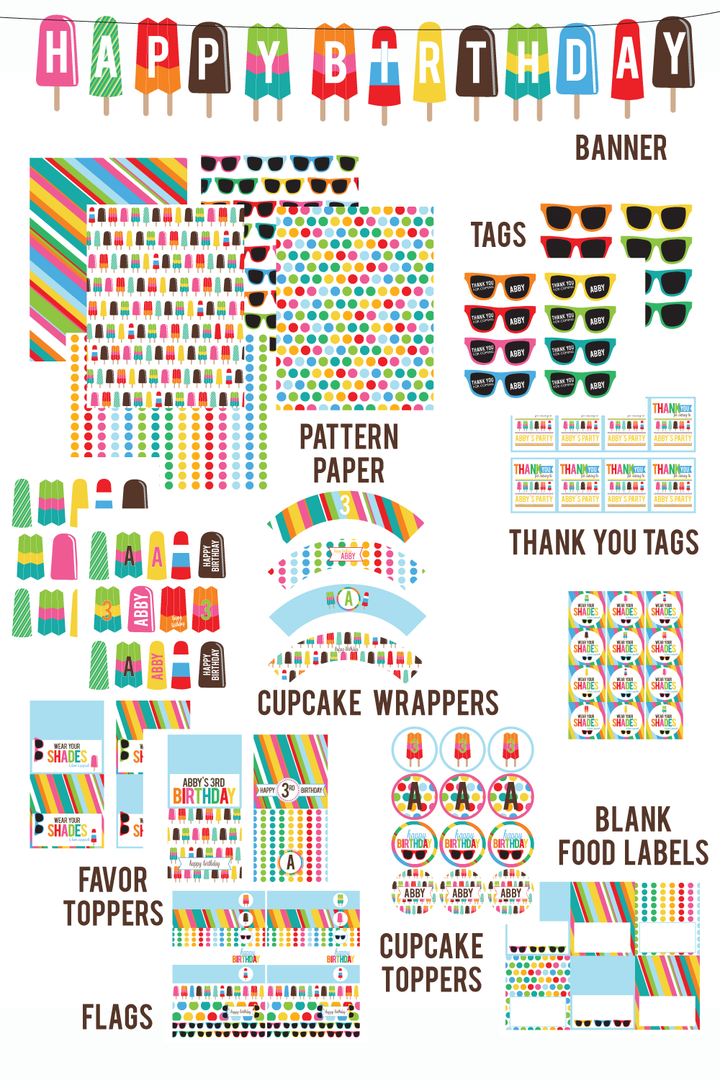 printable Popsicles & Sunglasses BIRTHDAY Collection by Wants and Wishes