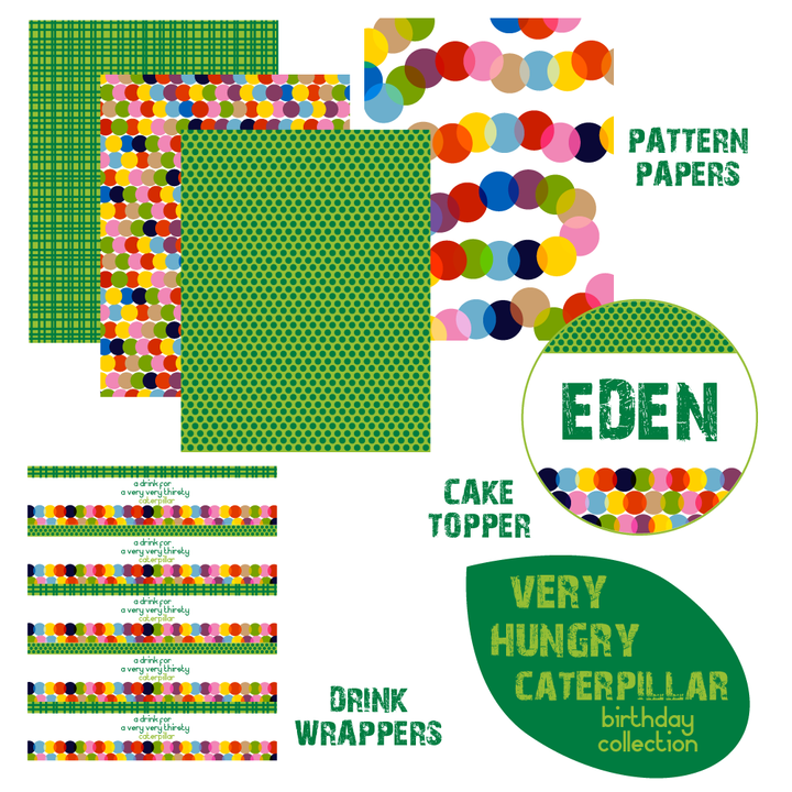 printable Modern Very Hungry Caterpillar INSPIRED birthday collection by Wants and Wishes