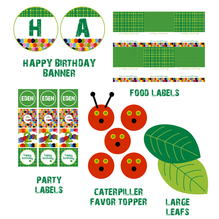 printable Modern Very Hungry Caterpillar INSPIRED birthday collection by Wants and Wishes